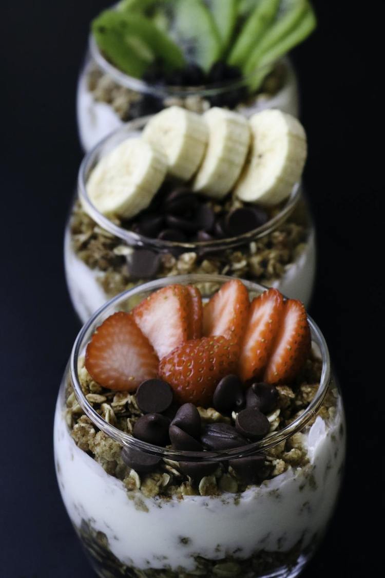 Strawberry Banana and Kiwi Parfaits with Granola Chocolate Chip  - Parfait Recipe