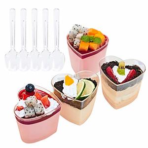 Foraineam 50 Pack Of 5 Oz Heart-Shape Parfait Cup Serving Bowls With Spoons